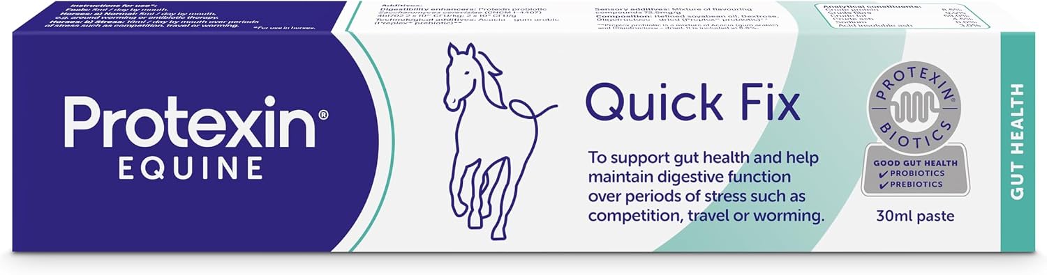 Protexin Equine Quick Fix for Horses & Ponies – Rapid Digestive Support Paste with Probiotics – Helps Settle Digestive Disturbances & Support Gut Flora – Peppermint Flavour – 30ml Syringe