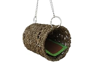 Favourall Hamaca de junco marino natural, con túnel, cama colgante con colchón, juguete para mascotas, rata, hámster