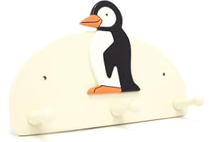 IN A ROUNDABOUT WAY Penguin Triple Coatpeg | Childrens Wooden Wall Mounted Decorative Coat Peg Hook for Kids Room or Nursery Decor - Handmade in UK