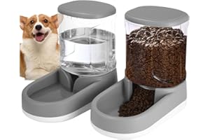 ZOUNIN Distributeur Croquettes Chat Automatique, Distributeur Eau Chien, 2 Unités, 3.8 L, Distributeur Automatique de Nourriture et d'eau pour Chat et Chien, pour Petits et Grands Chiens, Chats (Gris)