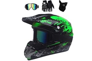 UIGJIOG Motocross Helmet, with Goggles Mask Gloves, Youth Kid Full-Face Off Road Motorcycle Crash Helmet, MTB BMX Downhill Quad Bike Enduro Racing Dirt Bike Helmet