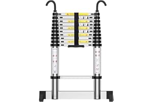 HUIYOPU Scala Telescopica 3,2m, Scala Retrattile Alluminio con Ganci, Gradino Regolabile, Carico Massimo 150kg, Utilizzato per Manutenzione Quotidiana, Edifici, Campeggio, ecc.