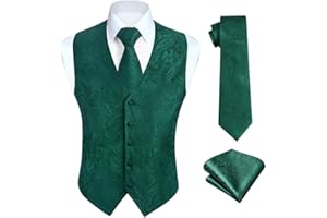 HISDERN Set di gilet e cravatta jacquard floreali classici da uomo in paisley floreale e tasca quadrata