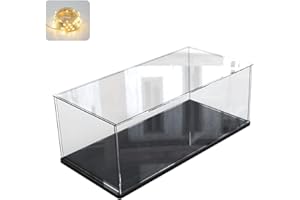 ELEpure Transparent Acrylic Display Case for Lego Collection, Model Figure, Enhanced Display Display Box Anti-Dust Storage with Base for Toy Mini Figures (Black, 45 x 20 x 20 cm)