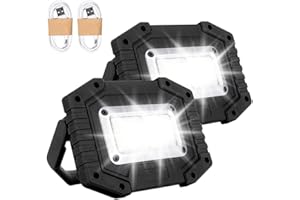 Trongle LED Rechargeable Work Lights, 30W Floodlight Battery Security Light with 3 Modes Outdoor COB Camping Lights with USB Waterproof for Garage, Fishing, Hiking, Black, 2 Packs (Battery Included)