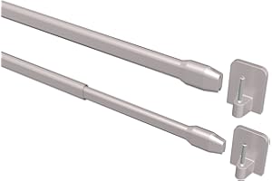 Flairdeco Vitragestangen mit Klebehaken, Scheibenstangen oval, Metall-Kunststoff, Silbergrau, ausziehbar 80-140 cm, 2 Stück