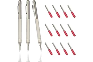 ‎NAMIS 3 Stück Wolframcarbid Stift, Anreissnadel Hartmetall mit Magnet, Anreißnadel für Metall mit 12 Ersatz Red Hat Markierspitzen, Reißnadel Diamant für Glas, Keramik und gehärteten, Silber, Carbide Pen