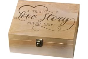 arricraft Scatola Dei Ricordi In Legno Da 1 pezzo, Scatola Dei Ricordi Love Story Never Ends con Coperchio Incernierato Cassetta Dei Ricordi A Tema Amore per Riporre Lettere 24.5x19.5x10.3 cm