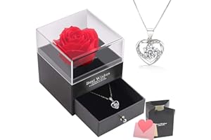 NEWUPZSI Real Rosa Eterna, Caja de Regalo de Collar, Flores Preservadas Eterna Hecha a Mano Rosa con Collar