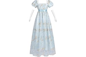 Fiamll Robe de bal Regency pour femme - Taille empire - Robe de bal - Costume Renaissance cottagecore avec gants