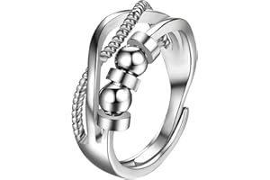 JewelryWe Anello di ansia da donna in acciaio inossidabile ipoallergenico Fidget Spinner Anelli regolabili aperti per alleviare lo stress, Acciaio inossidabile