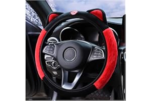 Bittwee Pokrowiec na kierownicę samochodu, puszysty, miękki plusz, na zimę, ciepły, uroczy ochraniacz na kierownicę z kocimi uszami, uniwersalny, 38 cm, elastyczny i antypoślizgowy, urocza dekoracja