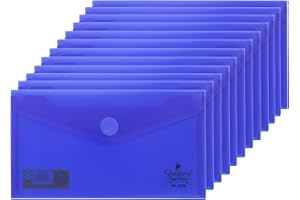 Quijote Paper World Lot de 12 enveloppes en plastique bleu foncé avec fermeture Velcro, pour classement, école, bureau ou université - 22,5 x 12,5 cm