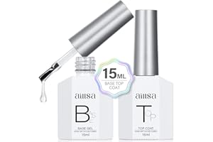 AILLSA Gel Nail Polish, 2 x 15 ML Base and Top Coat, UV/LED Soak Off, No Wipe Top Coat for DIY Nail Art at Home