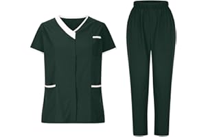 SYDUZAX Ensemble Uniformes Femme Vêtements De Protection Blouse Infirmière Santé Uniforme Médical Haut et Pantalon Travailleur De Soins Manches Courtes Couleur Unie Tenue Aide Soignante Professionnelle