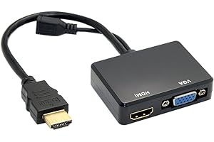 JSER HD-213 - Divisor HDMI a VGA y HDMI hembra con cable de audio y vídeo, adaptador convertidor para monitor de PC HDTV