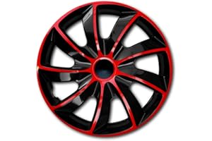 CLOTHING ESTATES Universal Type Hub Caps Set - Wheel Trims SET of 4/13" 14" 15" 16" 17" / Black - Red (020-024) Universal ABS Push-In (15'')