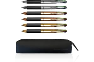 OSAMA, 4 Multi - Set Penne Colorate Cromate 4 Colori, 6 Pezzi + Astuccio Piccolo - Penna Multicolore a Sfera Elegante, 1.0 mm, con Inchiostro Nero, Blu, Rosso e Verde, per Cartoleria e Cancelleria