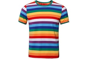 NUWIND Męski tęczowy T-shirt w paski okrągły dekolt z krótkim rękawem paski koszulki topy obcy kostium