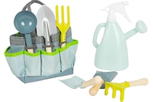 small foot Borsa per attrezzi da giardino in legno e metallo, giocattolo per il giardino per bambini, dai 3 anni, 12388