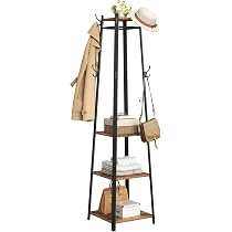 VASAGLE Porte-Manteau, avec Tringle, Crochets, Étagères, Cadre en Acier, pour Vêtements, Sacs