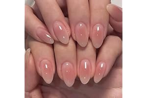 KQueenest Blass Rosa Press On Nails Kurz Mandel - Ombré Acryl Nägel zum Aufkleben French, Natürlich French Fake Nails Fingernägel zum aufkleben, Glänzende Gel Kunstnägel für Frauen, 24 Stück