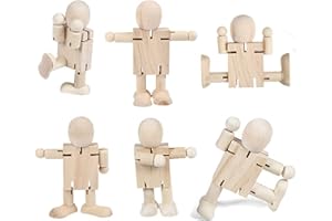 SEABABOO 6pcs Legno da Decorare Bambola Bambole Peg figure in legno per dipingere Bambole Piolo di Robot in Legno Creativo Piolo Bambole Mestieri di pittura di compleanno fai da te