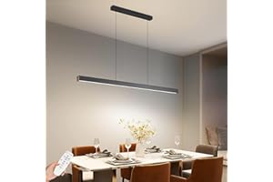 SENFAY Lámpara colgante LED Moderna Regulable, 80cm Iluminación colgante Negro con Control Remoto, 32W Lampara Colgante Isla Cocina Diseño lineal altura ajustable Para Comedor, Cocina, Oficina