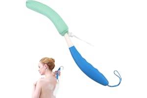 KkaFFe Shower Body Brush Skin Exfoliating Curved Back Scrub Massage Bath Extra Large Handle European and American Hand-Shaped Removable Bold Long Washer (Blue-Green), 43cm