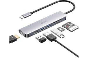 Adaptateur USB C，JESWO 6 en 1 Hub USB C HDMI 4K, Ports USB 3.0, Lecture de Carte SD/TF, Adaptateur Multiport Compatible avec MacBook Pro/Air, Mac M1,iPad Pro, Dell XPS Appareils Type-C...