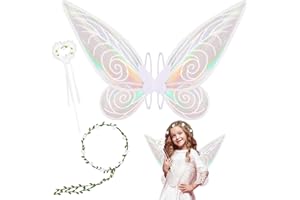 KITIMI Ali da Fata, Ali Fata Donna, Fairy Wings e Bacchetta, Anello di Fiori Carino, Ali Arcobaleno per Il Costume da Cosplay di Halloween Angelo Vestito per la Fotografia di Compleanno, Ali Fata Bambina