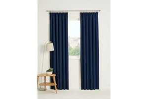 Kinfolk Textile Blackout Thermal Pencil Pleat Tape Top Insulated Pair of Blackout Curtains Including 2 Tiebacks (Navy Blue, 66" x 54")