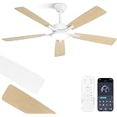 ZMISHIBO Ceiling Fan with Light 132 cm, Ceiling Fan Lamp, Control by APP and Remote, Silent DC Motor, Reversible, Dimmable 3C