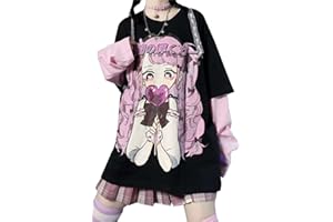 YINGKE Mujer Anime Manga Camiseta de Manga Corta Gótica Chica Y2K E-Girl Harajuku Ropa Japonesa Kawaii Verano T-Shirt