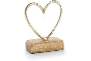 Logbuch-Verlag Statuetta a forma di cuore in metallo e legno, decorazione per matrimonio, compleanno, San Valentino, amici, 13 cm