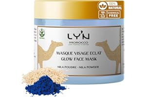 LY'N MOROCCO Masque Eclat visage 100% Naturel & Bio, aux Nila, Riz, Amande & Oliban-Pour les Peaux Ternes et Fatiguées.- Résultats instantanés : Bosster d'Eclat, Ilumine et Purifie le teint.