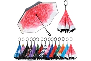 NNY Inc Double Layer Inverted Umbrella Cars Reverse Open Folding Umbrellas, Windproof UV Protection Large Self Stand Upside Down Straight Umbrella for Golf Women and Men with C-Shaped