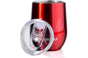 AniSqui Filiżanka do kawy wielokrotnego użytku (podwójna ścianka ze stali nierdzewnej, 350 ml, podróżny kubek do kawy z pokrywką), podwójne ścianki, izolowane próżniowo kieliszki do wina (czerwony)
