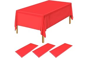 HXMJIED 3 Pcs Red Rectangle Tablecloth, 137 x 274 cm Disposable Plastic Table Cover for Indoor or Outdoor Use, Picnic and Birthday Party Decoration