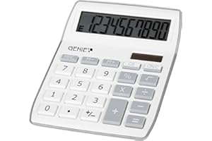 ‎GENIE GENIE 840S 12262 Taschenrechner, Großes Angewinkeltes Display, Batterieund Solarbetrieb, Weiß Silbern
