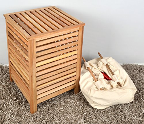 Wäschekorb Wäsche Truhe Sammler Box 66 cm Höhe Badmöbel Massiv Walnuss Holz - 3