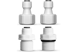 WASSERQUELLE 4Pcs RO Water Purifier Fitting, 1/4" Water Filter Quick Connector to 1/2" Male Thread/Female Thread Straight Connector,Push Fit Water Adaptor