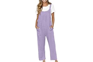 ZEIAYUAS Dungarees for Women UK Plus Size Cotton Linen Dungarees with Pocket Wide Leg Casual Palysuits Strap Summer Jumpsuits Office Work Baggy Rompers Trousers Holiday Yoga Dungarees