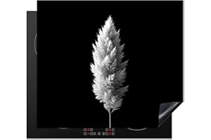 KitchenYeah© Cubre Vitrocerámica - Protector Vitroceramica Induccion 59x52 cm - Tapa Vitroceramica - Protector de Vitroceramica Hierba de la Pampa - Plantas - Negro - Plumas de la Pampa