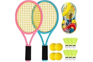 TGKYK Kids Tennis Racket Set - 17 Inch Rackets with 4 Foam Balls and 6 Shuttlecocks for Outdoor/Indoor Play