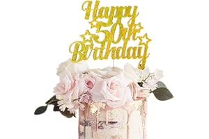 Jevenis decoración de pastel de cumpleaños 50 con purpurina dorada para 50 cumpleaños