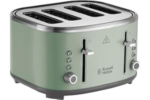 Russell Hobbs Toaster 4 Slice (Independent & Extra wide slots, 6 Browning levels, Frozen, cancel & reheat features with blue indicator light, removable crumb tray, Sage) Stylevia 26294