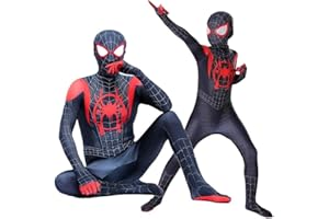 Timesun Miles Morales Ultimate Spider Onesie Spider Anzug Kinder Bodysuit,Spider kostüm kinder,Superheld 3D Ani-me Anzug Raveparty Party Kostüm Kinder,Jumpsuit Super Kostüm Karneval für Party