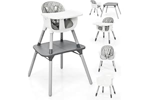 Maxmass Baby Highchair, Convertible Infant High Chair with 5-Point Harness and 2-Positions Adjustable & Removable Tray, Baby Dining Chair for 6-36 Months Babies & Toddlers (Grey)