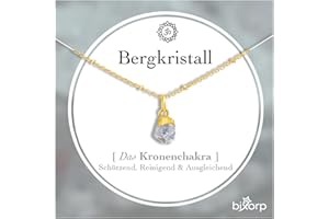 Bixorp Bergkristall Chakra-Halskette aus rohen Edelsteinen mit 18 Karat Goldplattierung - Edelstahl - 36cm + 8cm verstellbar